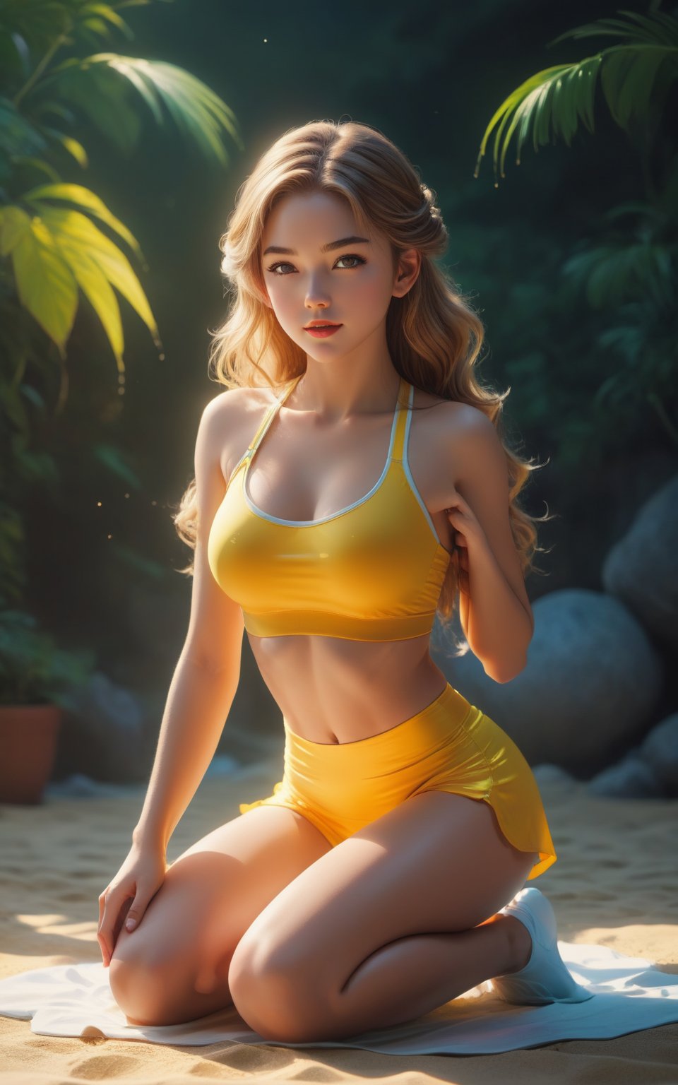 In a masterpiece of anime artistry,  a stunning 4K render depicts a breathtakingly beautiful girl in a kneeling position,...