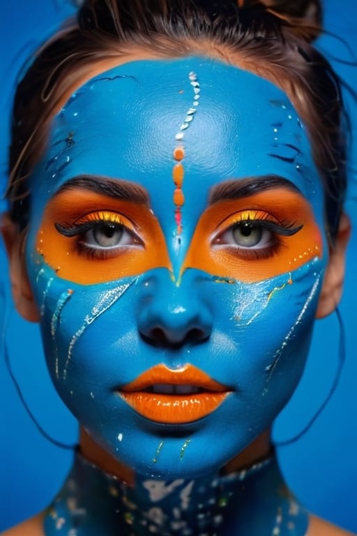arafed woman with face paint and a blue background,  color photograph portrait 4k,  color portrait by blue on Tensor.Art