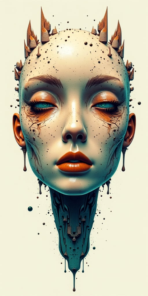 an abstract head with animallike features, in the style of futuristic cyberpunk, james jean, light brown and cyan, highly detailed illustrations, symmetrical balance, jeff danziger, aykut aydogdu --ar 37:55 --stylize 750 --v 5.2