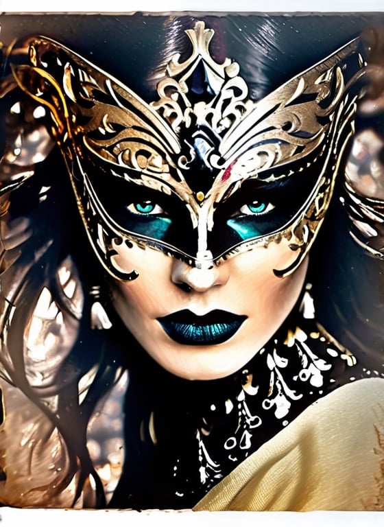 HDR photo of black background,  extreme close-up,  woman wearing a highly detailed ornate carnival mask by blue on Tensor.Art