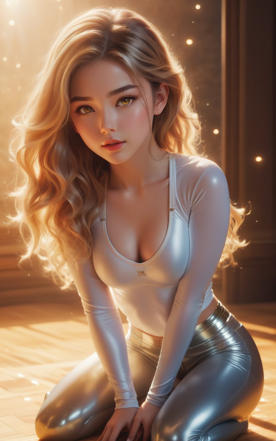 In a masterpiece of anime artistry,  a stunning 4K render depicts a breathtakingly beautiful girl in a kneeling position,...