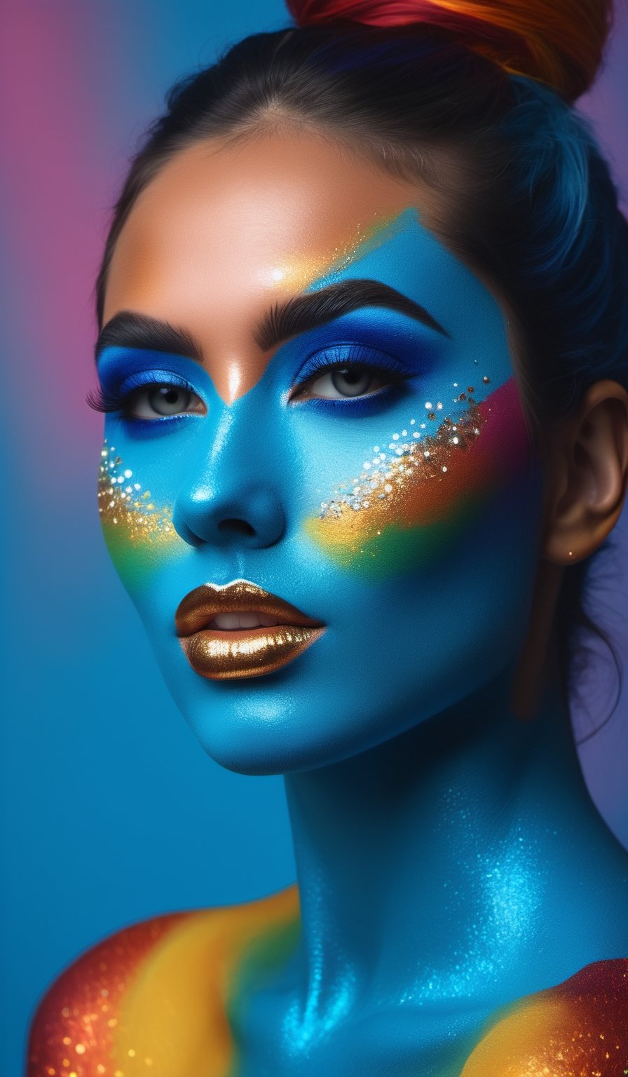 arafed woman with face paint and a blue background,  color photograph portrait 4k,  color portrait by blue on Tensor.Art