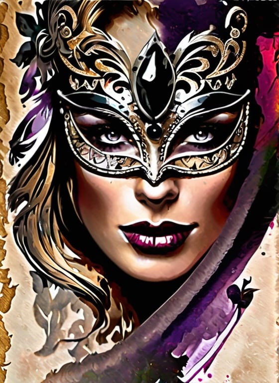 HDR photo of black background,  extreme close-up,  woman wearing a highly detailed ornate carnival mask by blue on Tensor.Art