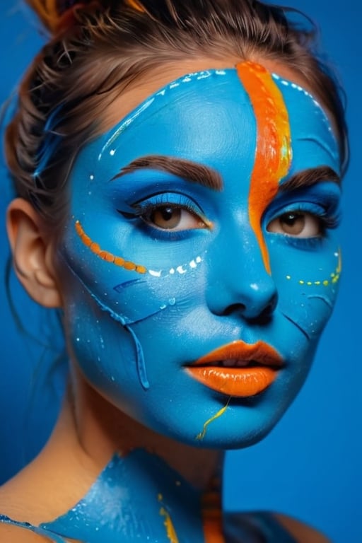 arafed woman with face paint and a blue background,  color photograph portrait 4k,  color portrait by blue on Tensor.Art