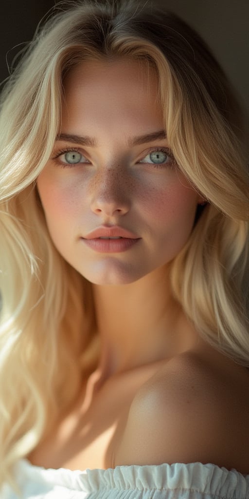 a blonde woman with blue eyes,  in the style of natural,  timeless beauty by blue on Tensor.Art