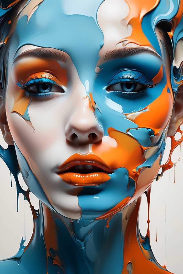 Abstract style ,  painting of a woman's face with orange and blue paint,  by Sam Spratt by blue on Tensor.Art