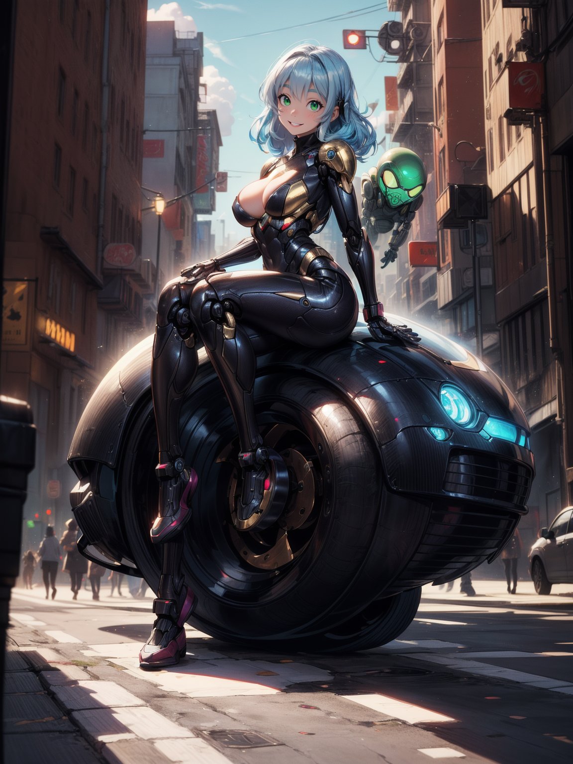 {((a woman – cyborg))},  {((wearing black suit with extremely tight and tight golden mechanical parts)),  ((absurdly gigan...