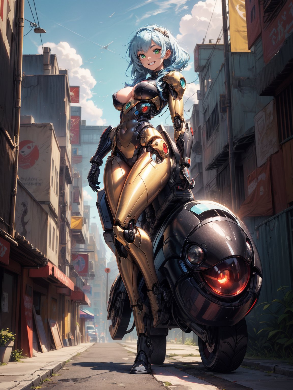 {((a woman – cyborg))},  {((wearing black suit with extremely tight and tight golden mechanical parts)),  ((absurdly gigan...