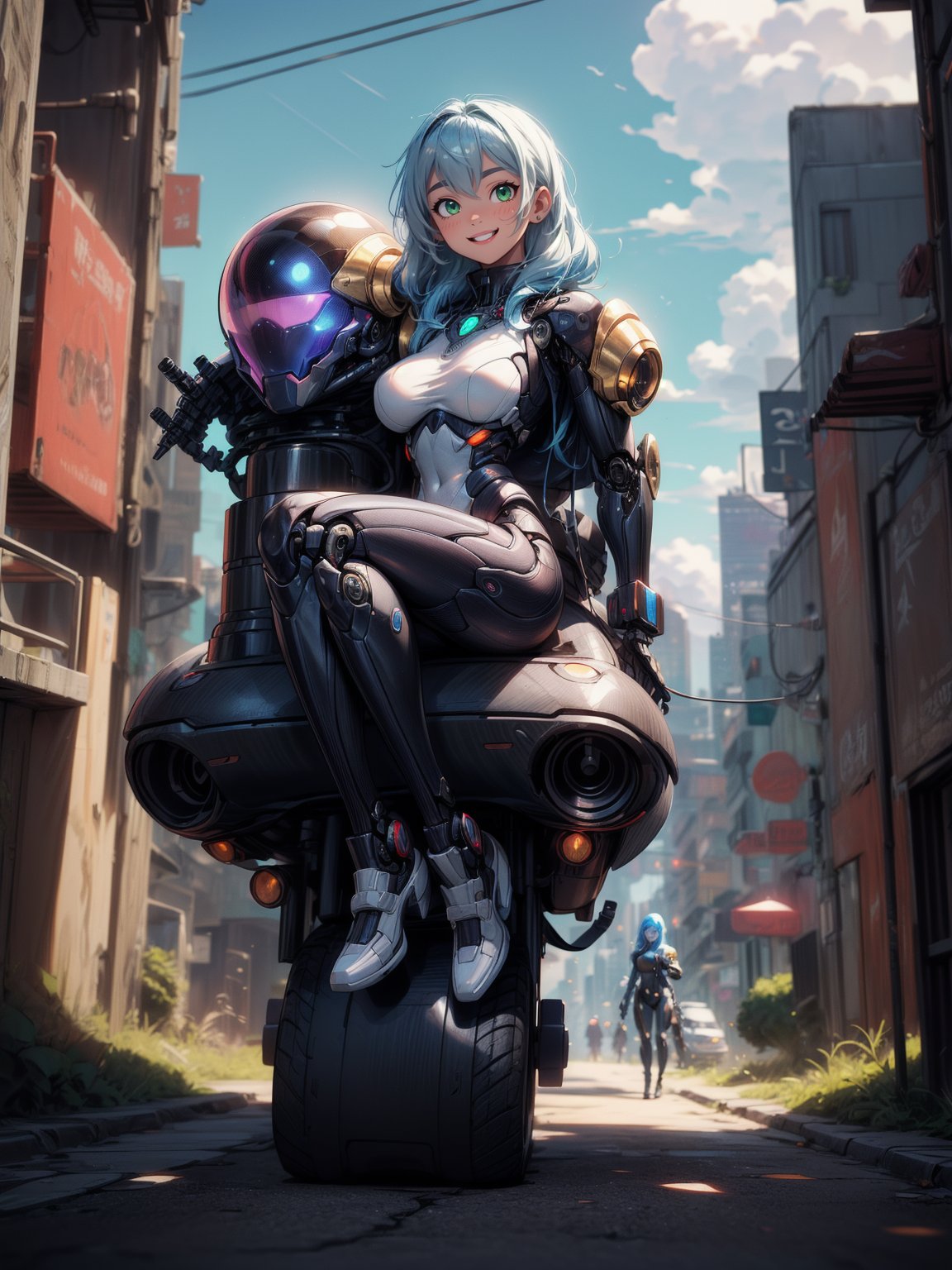 {((a woman – cyborg))},  {((wearing black suit with extremely tight and tight golden mechanical parts)),  ((absurdly gigan...