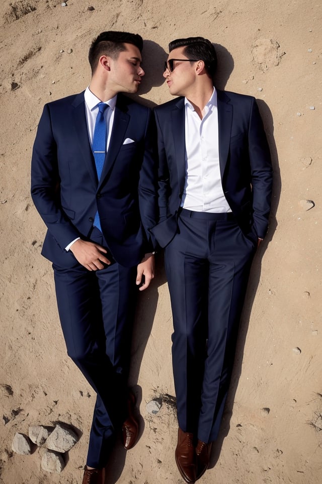 portrait of two men kissing,  dressed in suits,  on a plateau by user_605220922768614904 on Tensor.Art