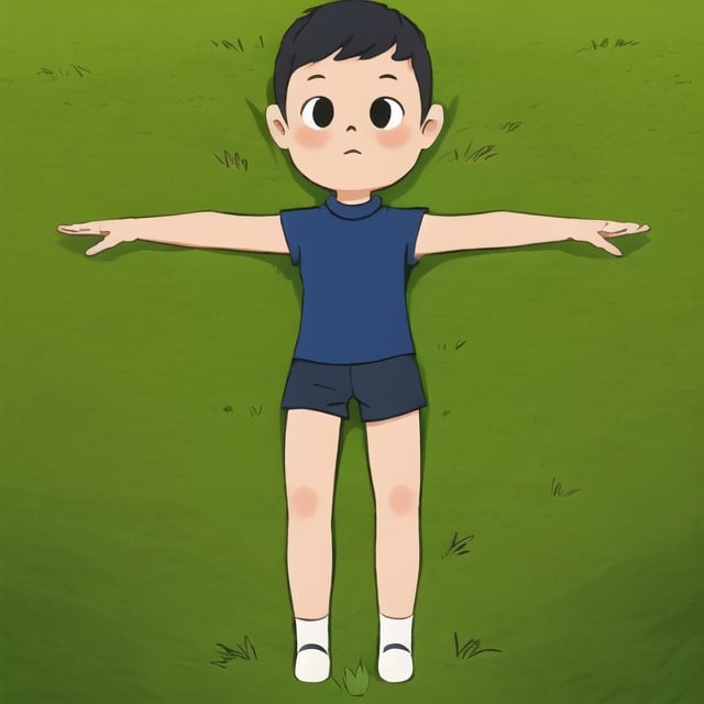 boy, black eyes, grass field, 
