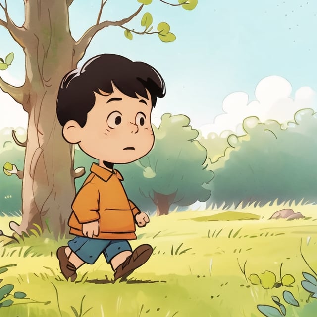 boy, black eyes, grass field, trees in background, hand draw,



,cute comic,chibi avatar