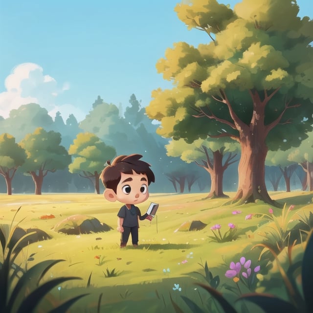 boy, black eyes, grass field, trees in background, hand draw,



,cute comic,chibi avatar