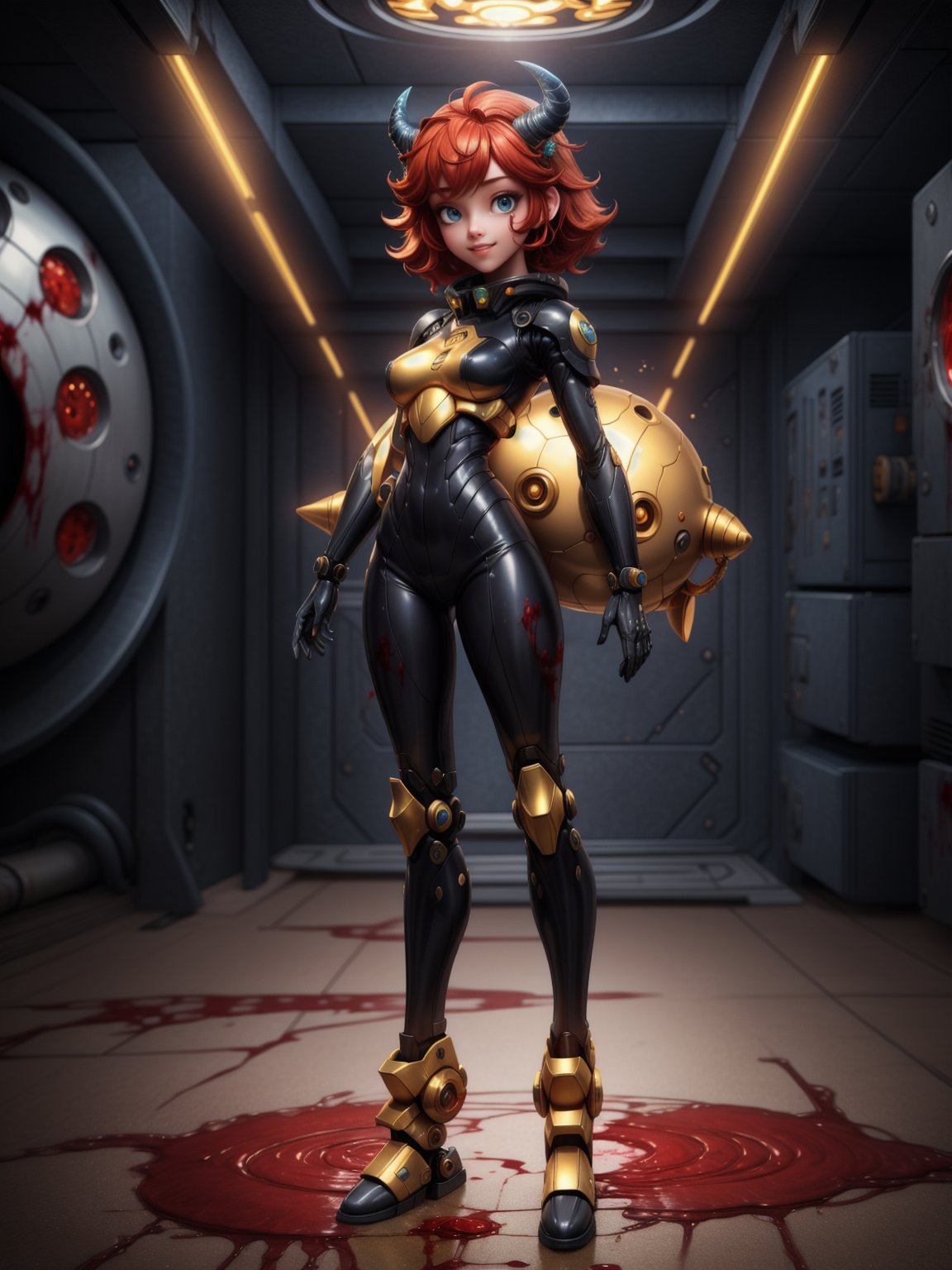 ((full body,  standing):1.5),  {((1 demon woman with golden horns))} by Naitan on Tensor.Art