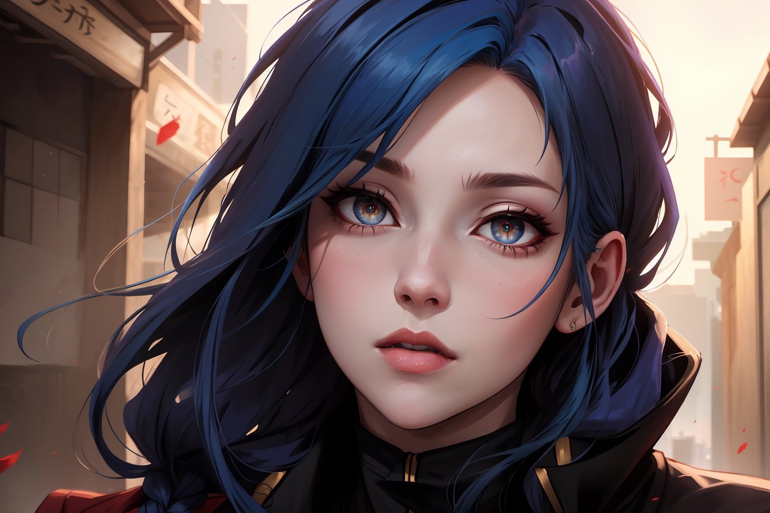 Konan  blue hair, curvy, huge natural breasts, (masterpiece), best quality, expressive eyes, perfect face,veil,photorealistic, cinematic ,makimav1