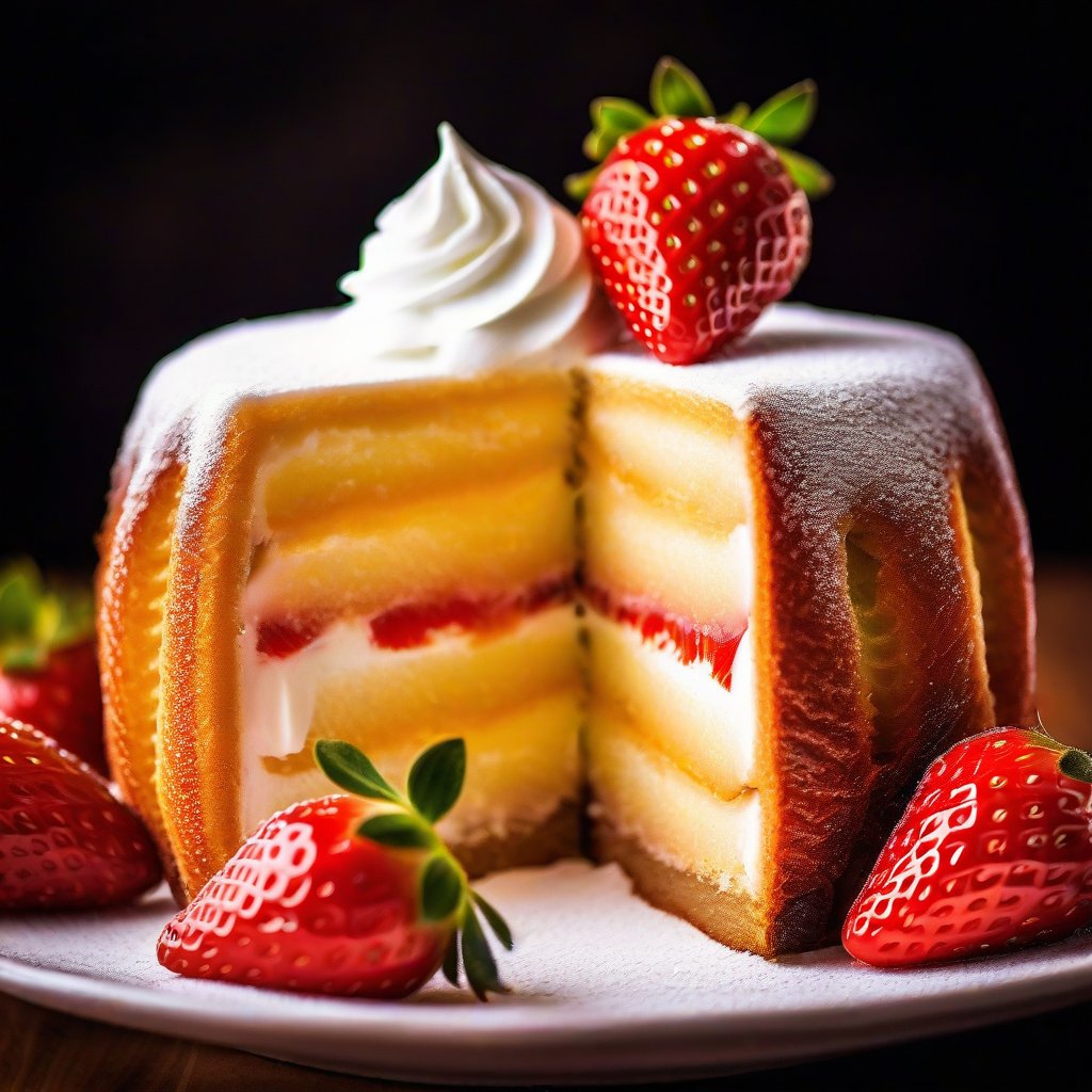 A GOLDEN CAKE CUT IN HALF REVEALING THE STRAWBERRY INSIDE AND LAYERS OF WHIPPED CREAM Bokeh Background, Miki Asai Macro Photography, Close-up, Hyper Detailed, Trending on ArtStation, Sharp Focus, Studio Photo, Intricate Details, Highly Detailed, by Greg Rutkowski, Miki Asai Macro Photography, Close-up, Hyper Detailed, Trends in ArtStation, Sharp Focus, Studio Photos, Intricate Details, Highly Detailed, by Greg Rutkowski, Miki Asai Macro photography, close-up, hyper detailed, trending on artstation, sharp focus, studio photo, intricate details, highly detailed, by greg rutkowski