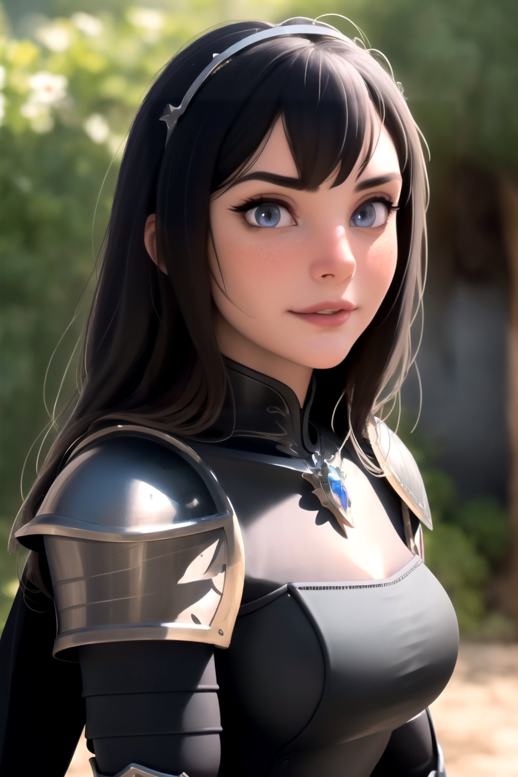 centered, upper body, award winning upper body portrait, (detailed face), (beautiful detailed eyes:1.2), | solo, knight woman, (black knight tight armor), symetrical and detailed armor, | fantasy town, medieval, european street, | bokeh, depht of field, | hyperealistic shadows, smooth detailed, blurred background,cassdawnlvl1