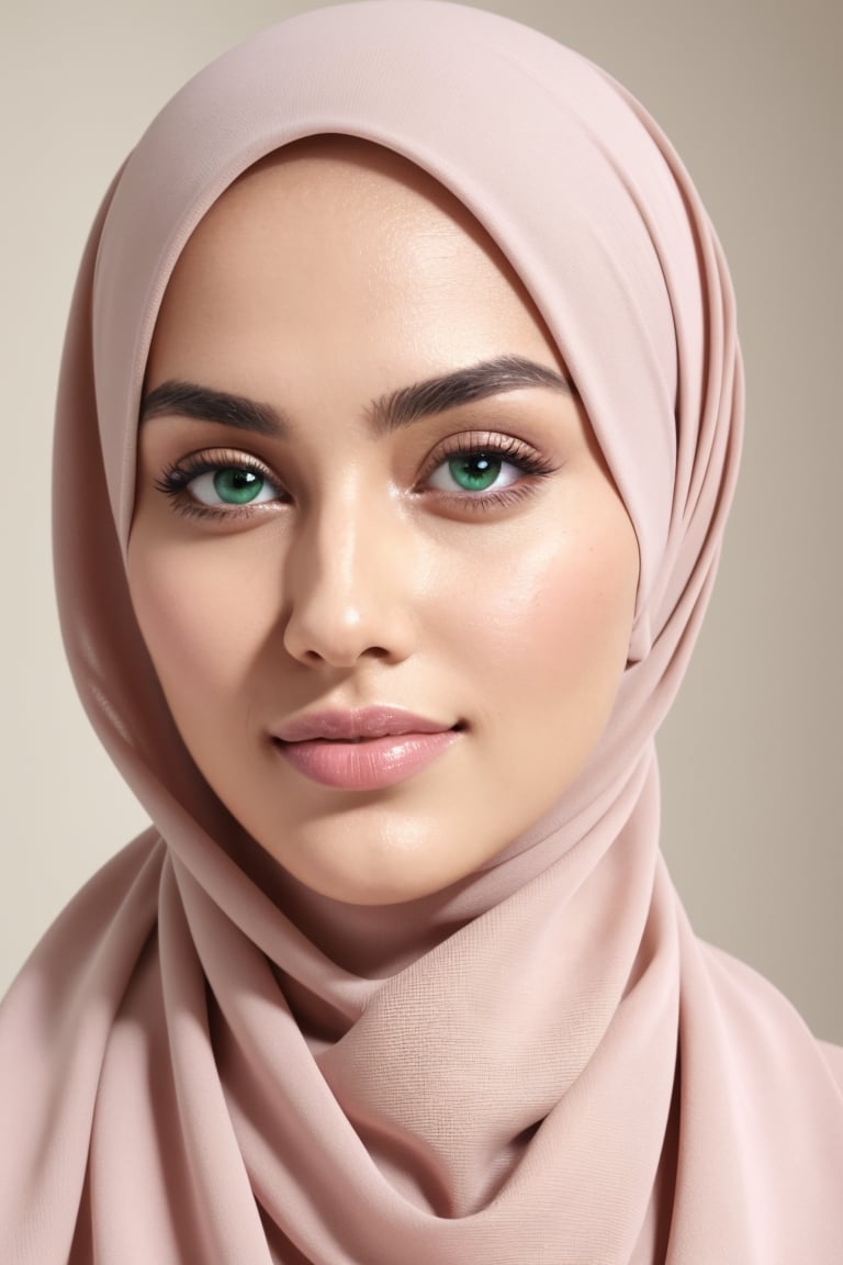 masterpiece, best quality, highres, hijab, full body, diamond body shape, beautiful diamond face, sharp jawline, Intense emerald green eyes, restrained eyebrows, graceful smile, pink lips, 32k, 8k, high_resolution,graveline,perfect light, 