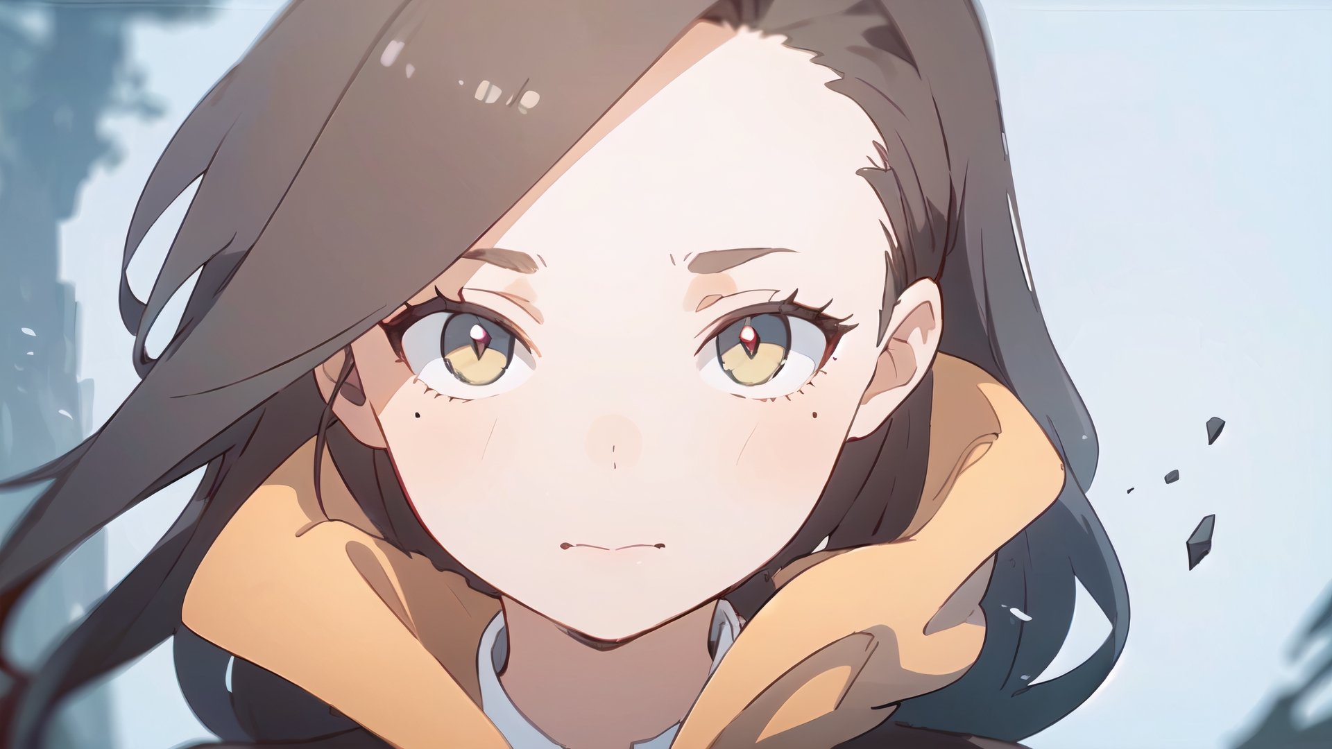 girl, long dark brown hair, detailed tips, dark brown pupil, almond lips, futuristic jacket, Closed mouth, mechanomancer, 

(masterpiece, best quality, hires, high resolution:1.2), (beautiful, aesthetic, perfect, delicate, intricate:1.2), (depth of field:1.2),KunoTsubakiv1,In the style of gravityfalls