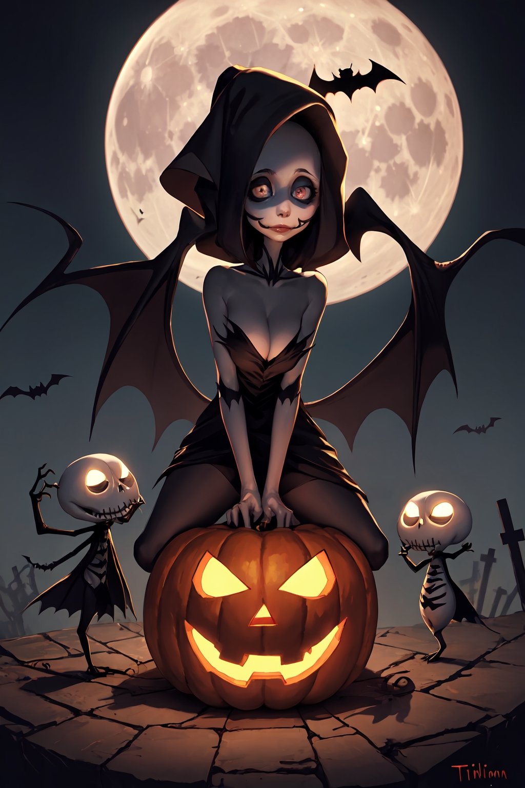 Jack Skellington, Halloween, The Nightmare Before Christmas, Tim Burton, Bat, Full Moon, Jack-O-Lantern, Amazing Artwork