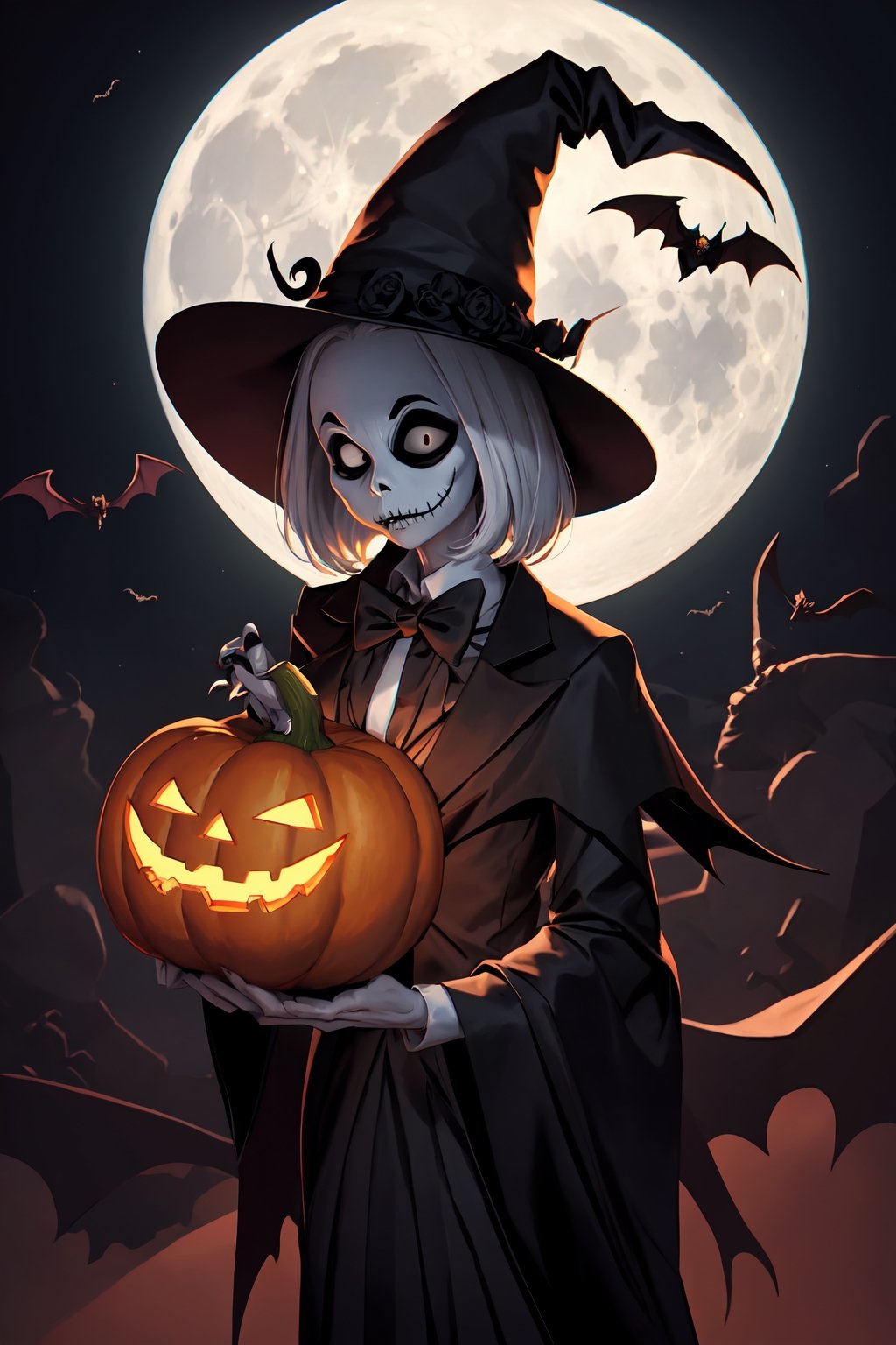 Jack Skellington, Halloween, The Nightmare Before Christmas, Tim Burton, Bat, Full Moon, Jack-O-Lantern, Amazing Artwork