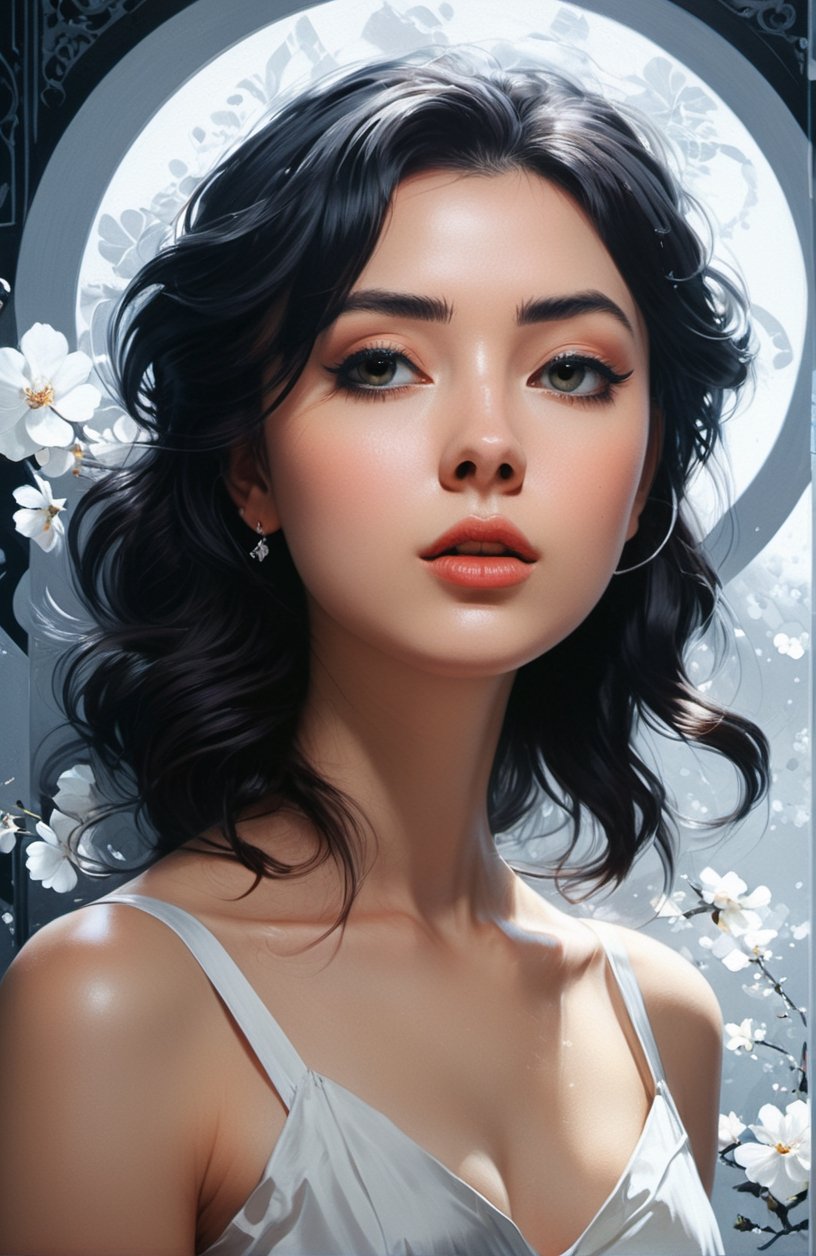 a black and white high contrast silver halide photography portrait close-up,  a photorealistic painting by Silvia Dimitrov...