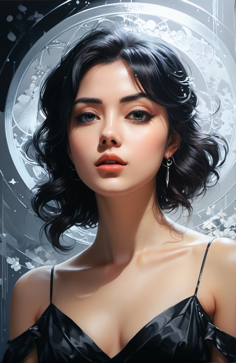 a black and white high contrast silver halide photography portrait close-up,  a photorealistic painting by Silvia Dimitrov...