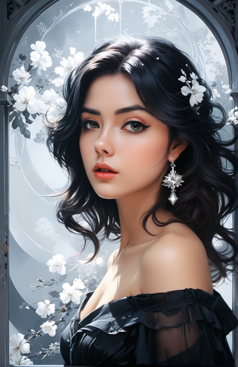 a black and white high contrast silver halide photography portrait close-up,  a photorealistic painting by Silvia Dimitrov...
