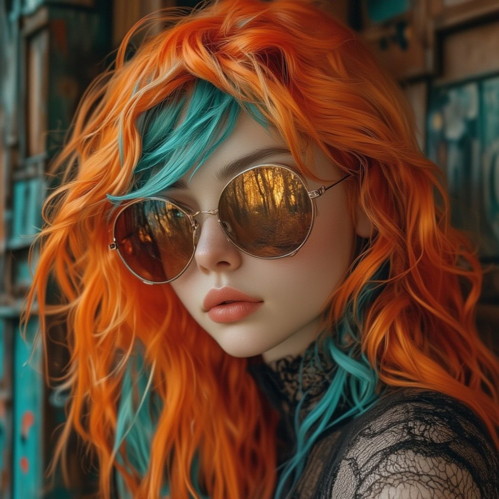 Gothic. autumn enchantress with a perfect face,  wearing glasses,  bright orange by BooAImagery on Tensor.Art