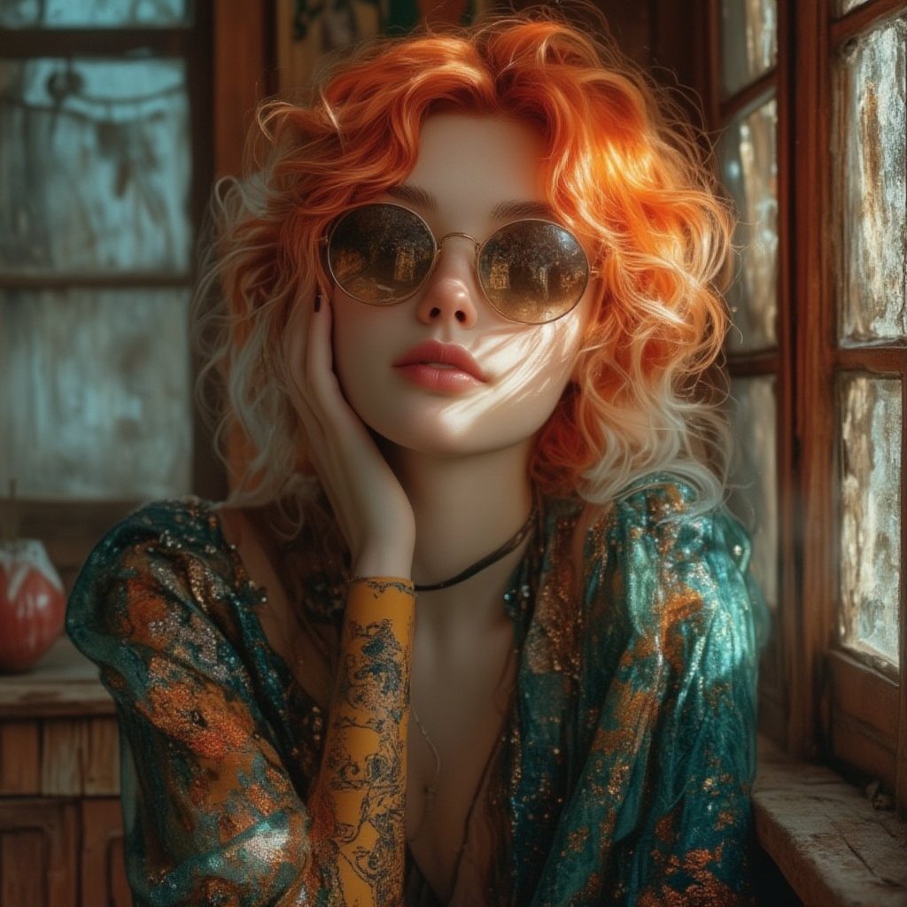 Gothic. autumn enchantress with a perfect face,  wearing glasses,  bright orange by BooAImagery on Tensor.Art