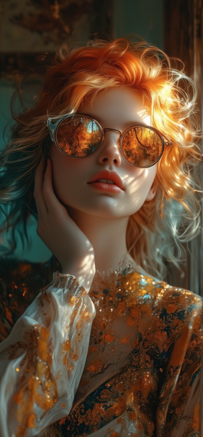 Gothic. autumn enchantress with a perfect face,  wearing glasses,  bright orange by BooAImagery on Tensor.Art