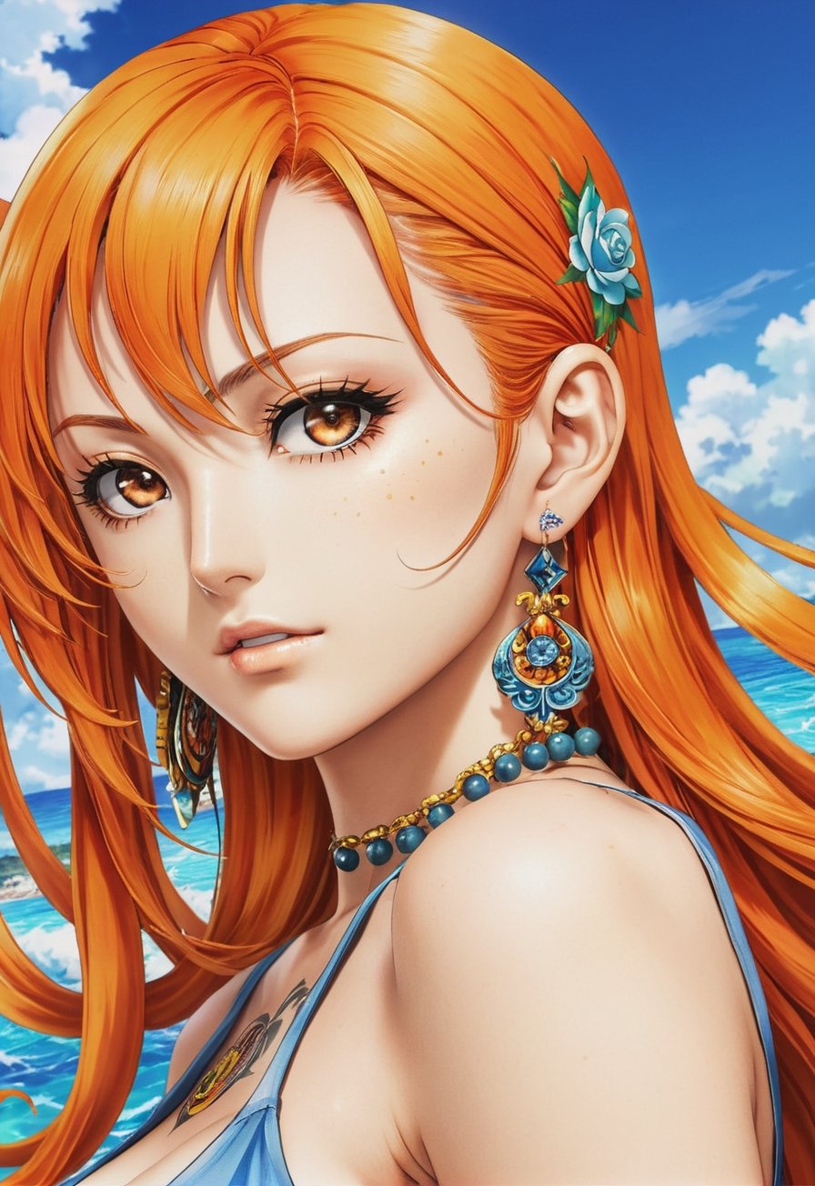 nami \(one piece\),  Orange hair,  earrings by BooAImagery on Tensor.Art