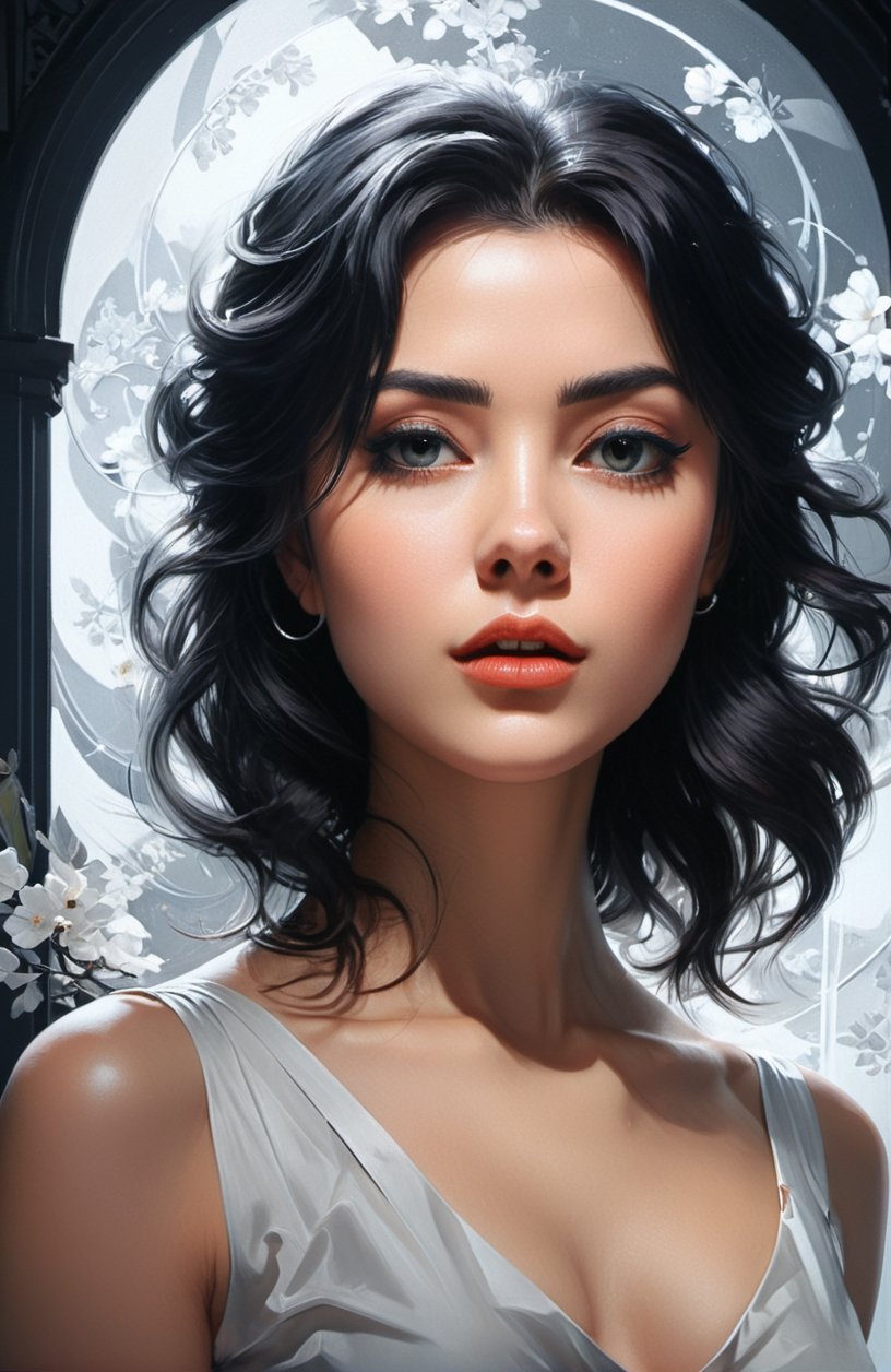 a black and white high contrast silver halide photography portrait close-up,  a photorealistic painting by Silvia Dimitrov...
