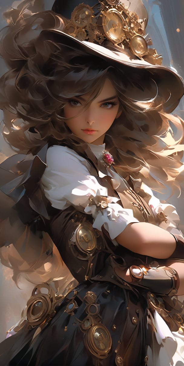 Lady of Alafed – Steampunk costume and hat pose, steampunk beautiful anime woman, by Yang J, guweiz on artstation pixiv, Stunning character art, cushart krenz key art feminine, fantasy outfit, guweiz on pixiv artstation, chengwei pan on artstation, style of wlop