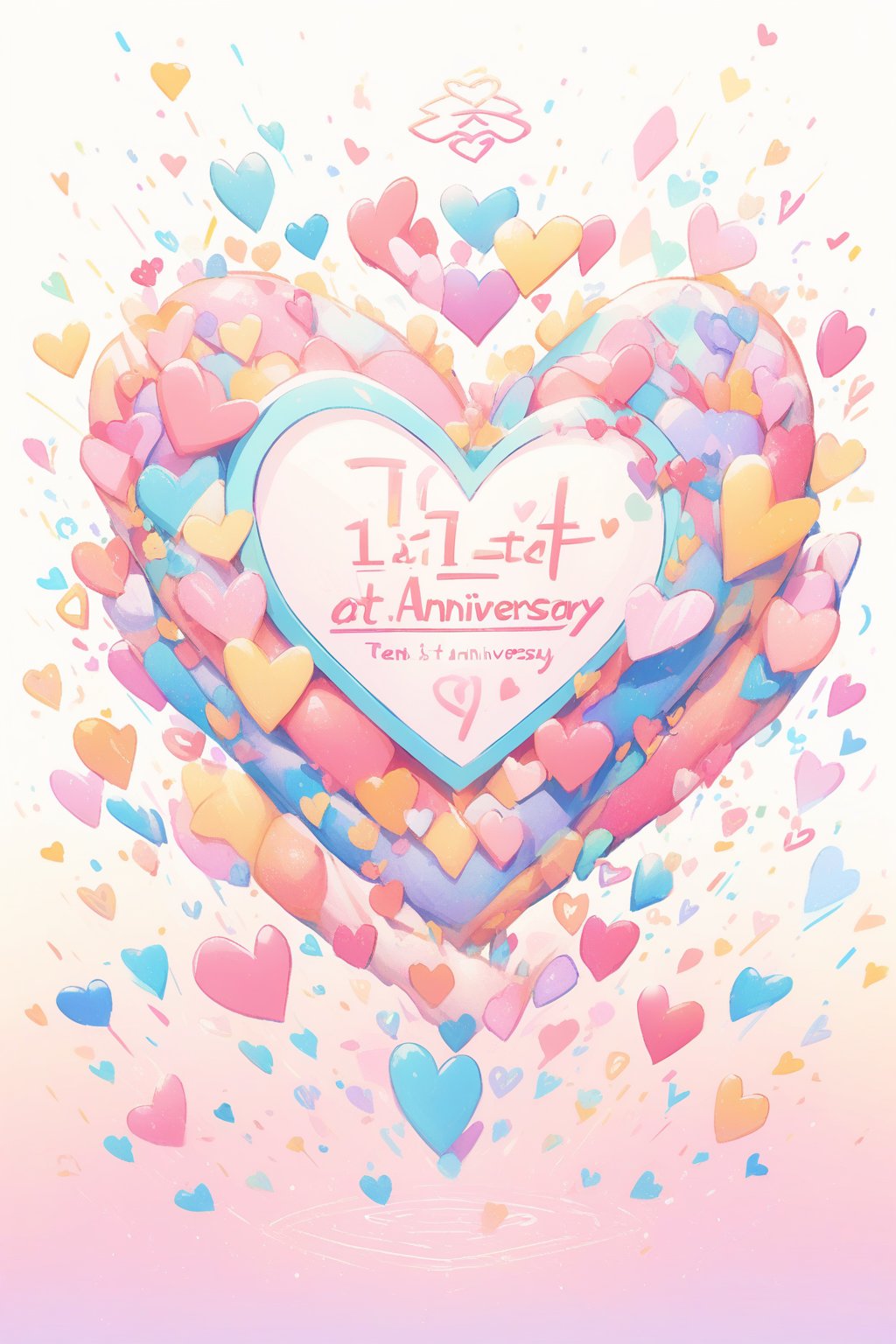 Beautiful heart logo design, unique and gorgeous blessing, decorative text:’’Tensor Art’’, text:’’1st Anniversary’’