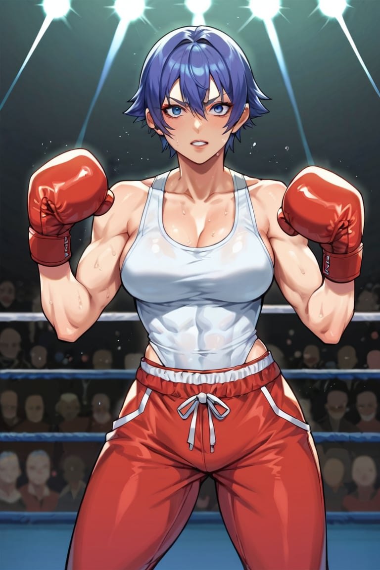 score_9, score_8_up, score_7_up, score_6_up, BREAK source_anime, 1girl, tank top, boxing girl, boxing ring, short, boxing gloves, masterpiece, best quality, very aesthetic, absurdres