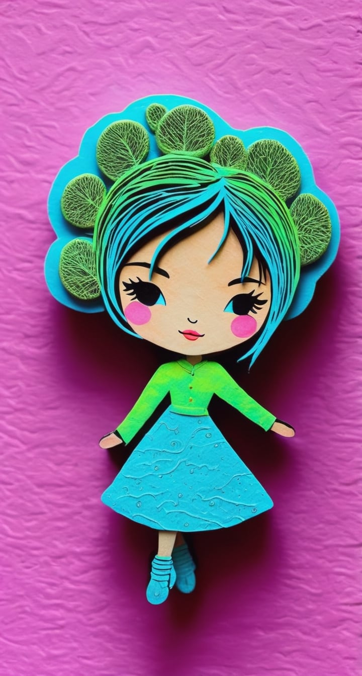 Paper Mache Sticker with TenTen**: A textured,  whimsical TenTen brought to life through paper mache. ,  neon photography...