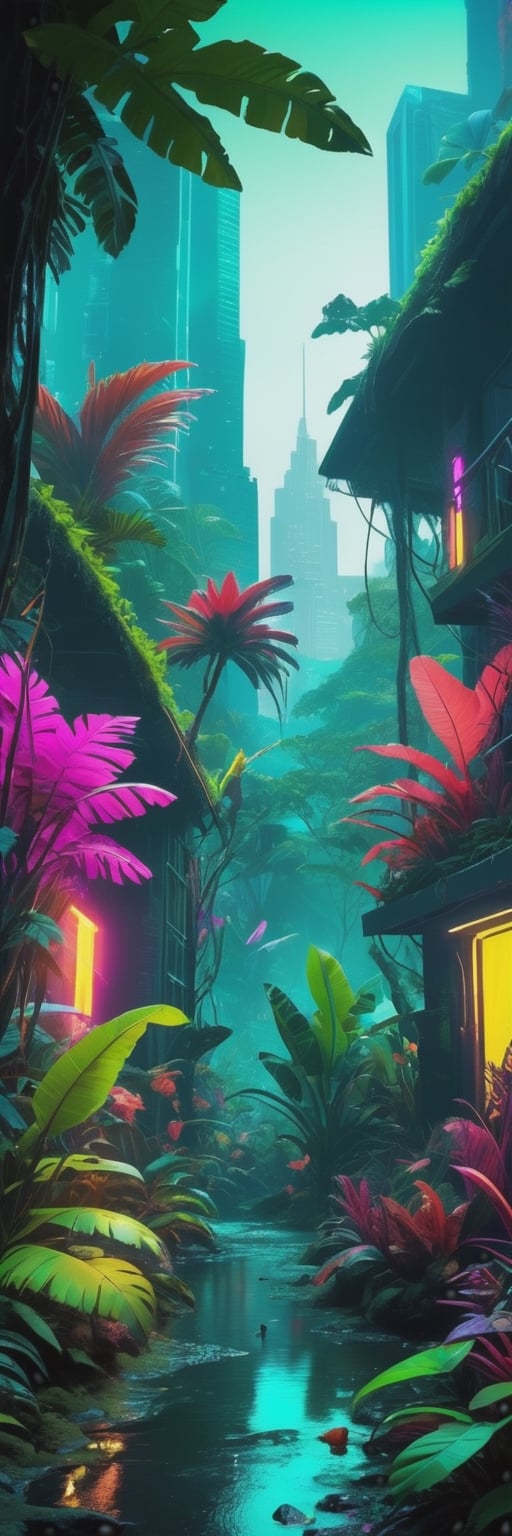 Vibrant Neon Jungle: Lush foliage,  neon colors,  mysterious creatures by ❤️❤️ ac@d8888 ❤️❤️ on Tensor.Art