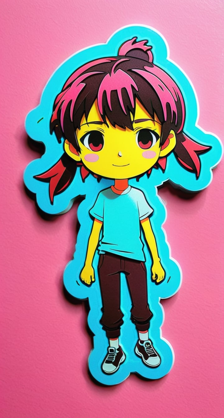 Stacked Papercut Sticker with TenTen**: Multiple layers of paper reveal TenTen's character with depth and texture. ,  neon...