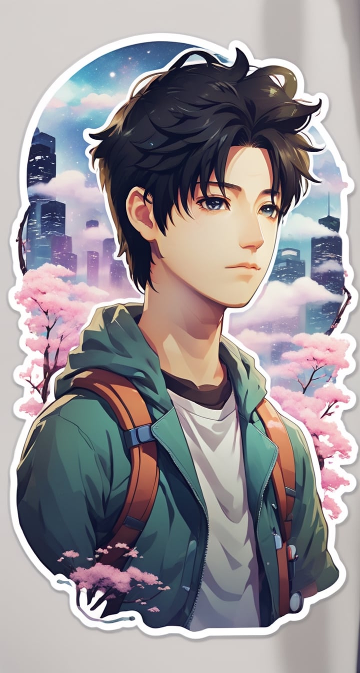 Long Exposure Photo Sticker with TenTen**: TenTen's ethereal presence amid a dreamy,  blurred background. ,  flat design b...