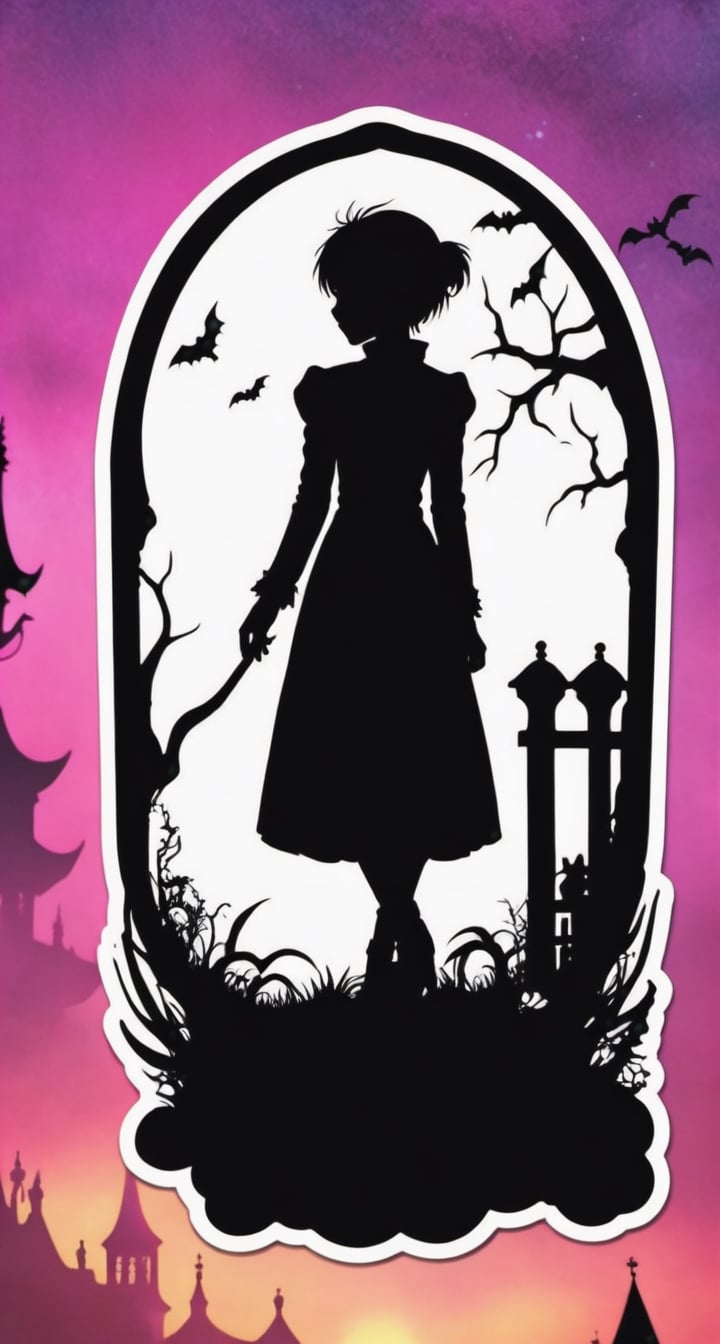 Macabre Sticker with TenTen**: TenTen's haunting silhouette amidst a dark,  gothic dreamscape. by ❤️❤️ ac@d8888 ❤️❤️ on Te...