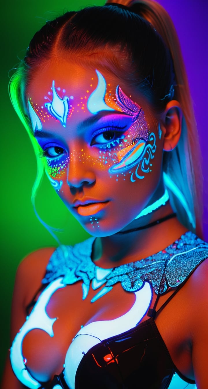  Texture top-down close-up of a girl.,blacklight makeup,SteelHeartQuiron character