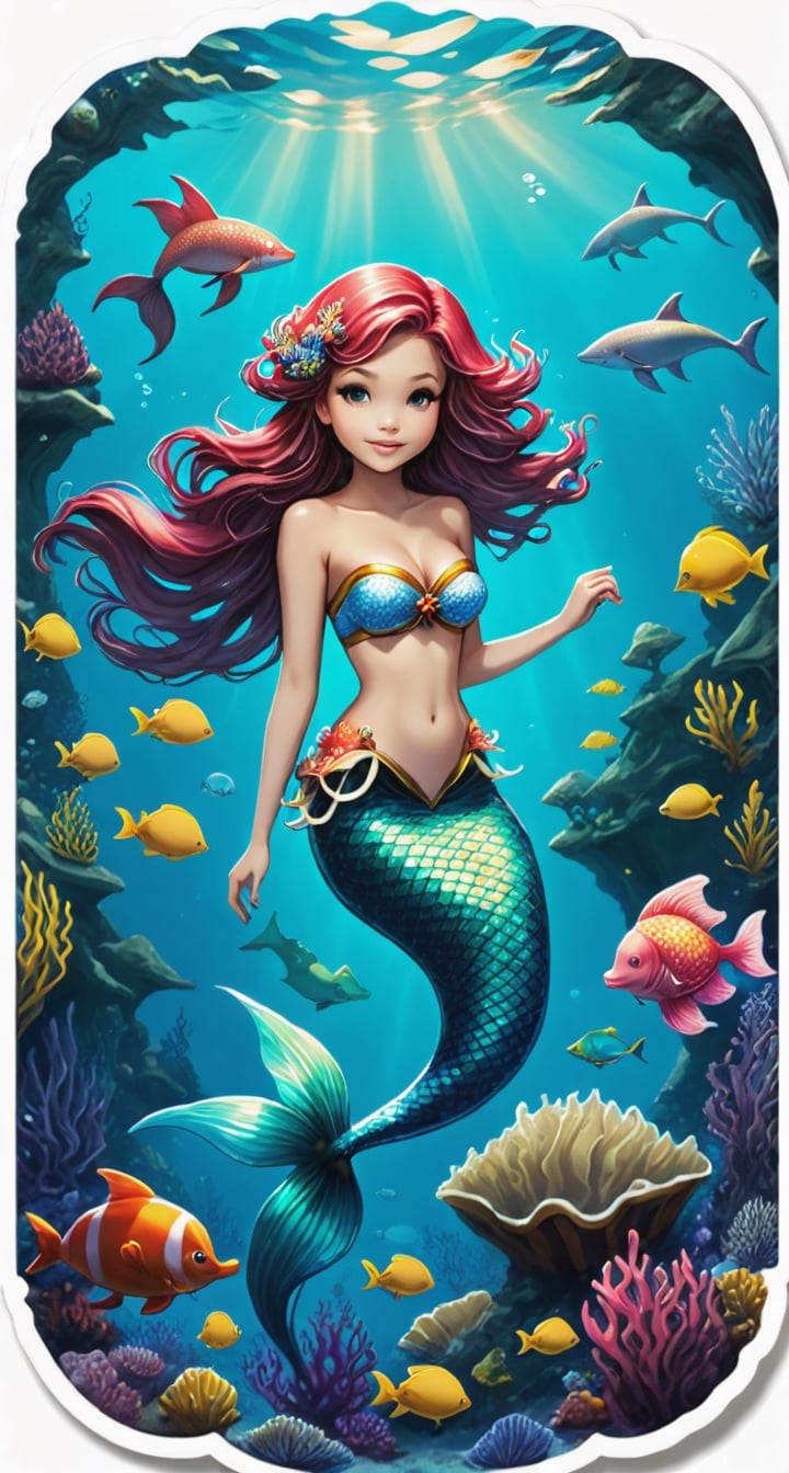 Nautical-Themed Sticker with TenTen**: TenTen as a mermaid,  swimming with sea creatures in an underwater wonderland. ,  D...