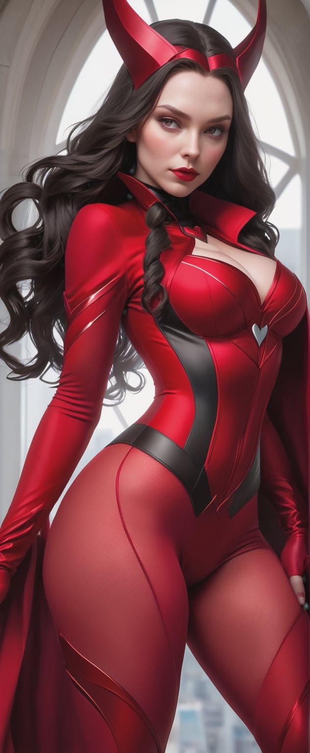 a woman in a red costume posing for a picture,  inspired by Frank Miller,  scarlet witch costume by ❤️❤️ ac@d8888 ❤️❤️ on...