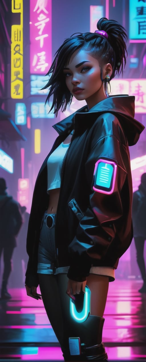 Neon Noir with an Urban Girl: Cyberpunk cityscape,  neon lights,  urban girl character in low light by ❤️❤️ ac@d8888 ❤️❤️...