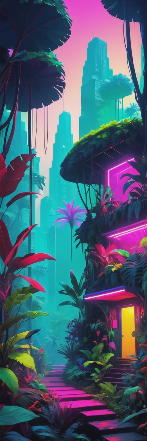 Vibrant Neon Jungle: Lush foliage,  neon colors,  mysterious creatures by ❤️❤️ ac@d8888 ❤️❤️ on Tensor.Art