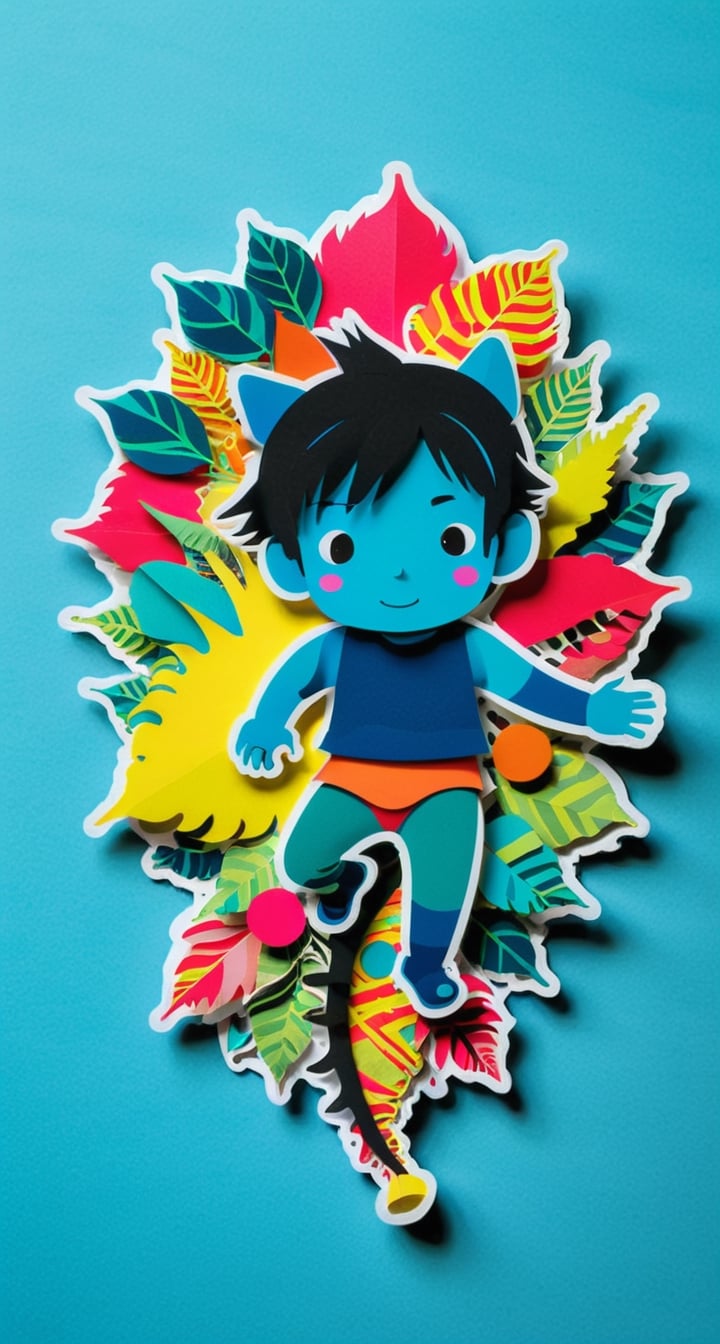 Papercut Collage Sticker with TenTen**: A vibrant and abstract collage using papercut techniques to showcase TenTen's spir...