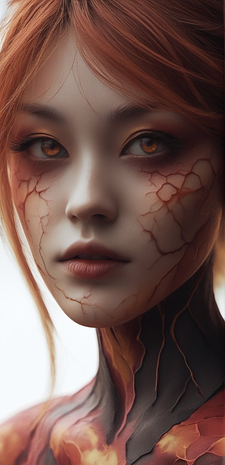 Female ultra photorealistic cinematic portrait ,body art portrait of beautiful woman, Asuka Langley from Evangelion, post apocalyptic, charismatic looks, beautiful face, pale skin, nice hot eyes, photorealistic,maximum texture,
 Perfectionism, Cinematic Lighting, extremely detailed , Post-Production, 8K,realistic shaders effects
,DonMD3m0nXL 