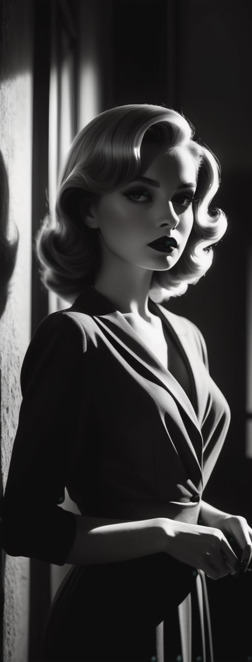 Glamorous Film Noir Girl: Classic monochrome,  mysterious girl character,  dramatic shadows by ❤️❤️ ac@d8888 ❤️❤️ on Tenso...