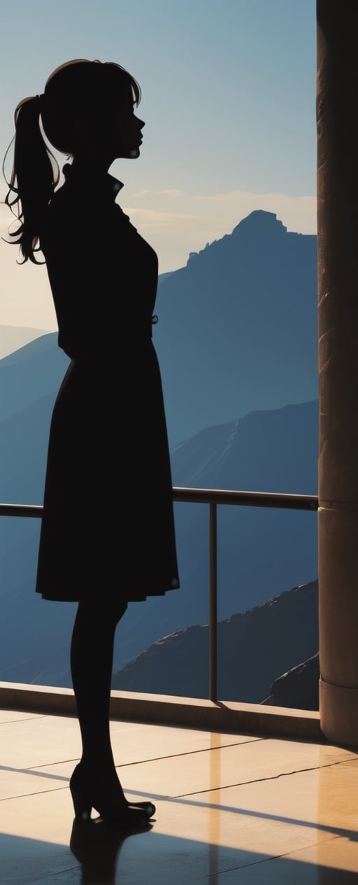 Silhouette of a Thoughtful Girl: Stark silhouette,  minimalistic rendering,  the girl's figure against a dramatic backdrop...